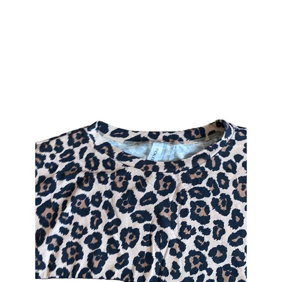 Tickled Teal Womens Animal Print Crew Neck Casual Shirt-Tan-Size Large-GUC - Picture 3 of 7